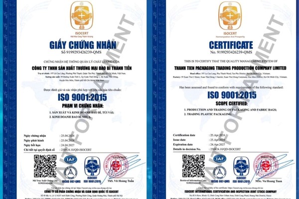 Chứng chỉ in ấn bao bì tại Trung Thàng