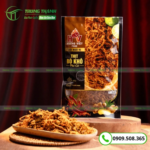 In ấn thông tin logo đựng khô bò