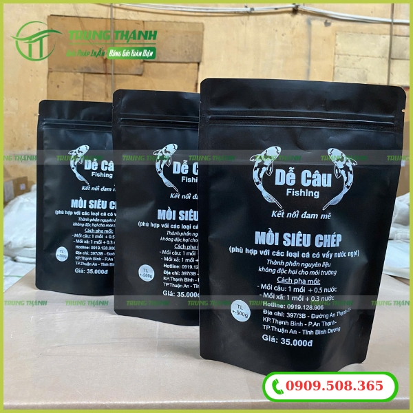 In ấn túi đựng mồi câu cá sắc nét