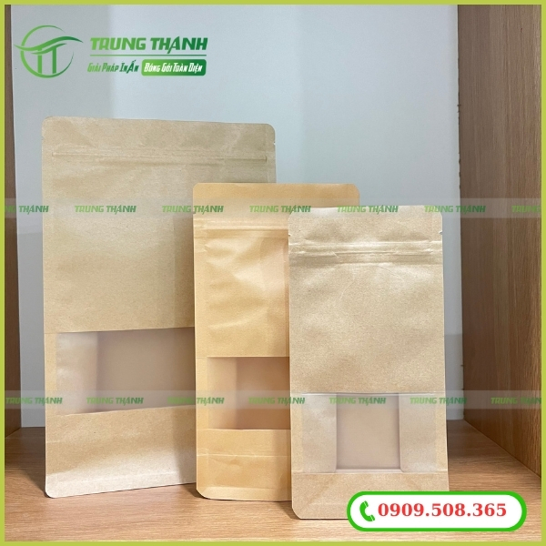 Mẫu túi zip 8 cạnh giấy kraft có cửa sổ