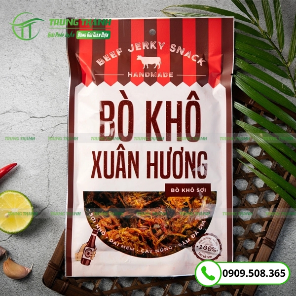 Túi ép 3 biên đựng bò khô