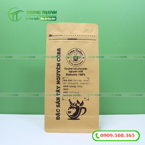 Túi zip 8 cạnh đựng cafe