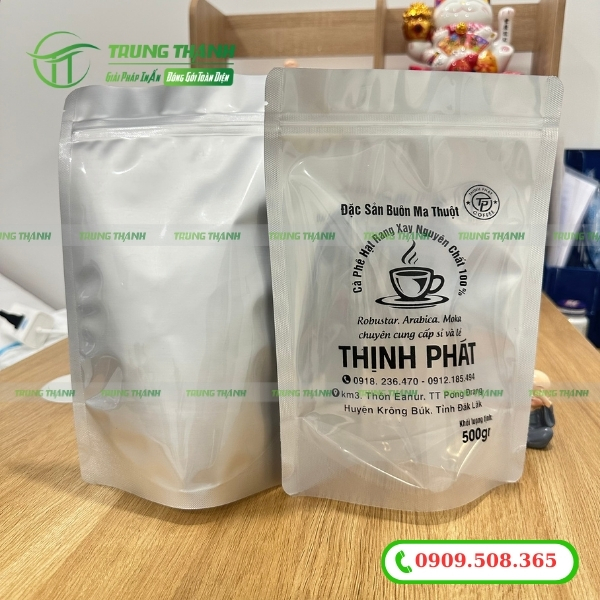 Túi zipper bạc đựng cà phê