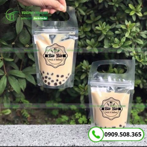Túi zipper có quai cầm đựng trà sữa