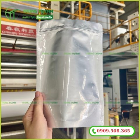 Túi zipper đáy đứng màu bạc