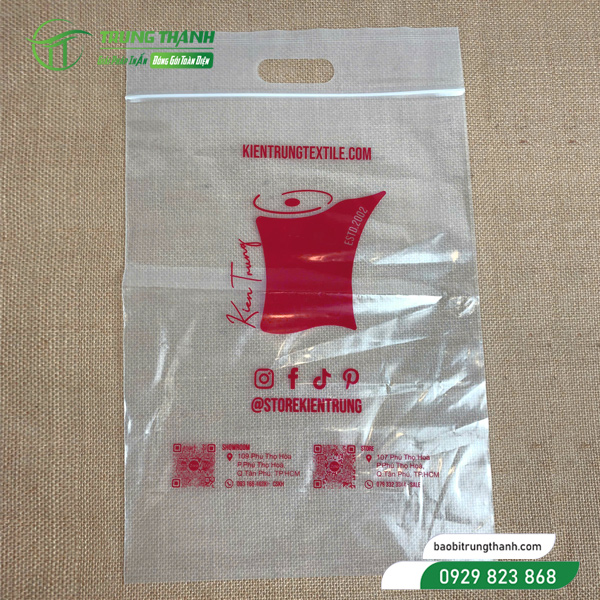 Túi zipper may mặc đục lỗ hột xoài chất liệu PE