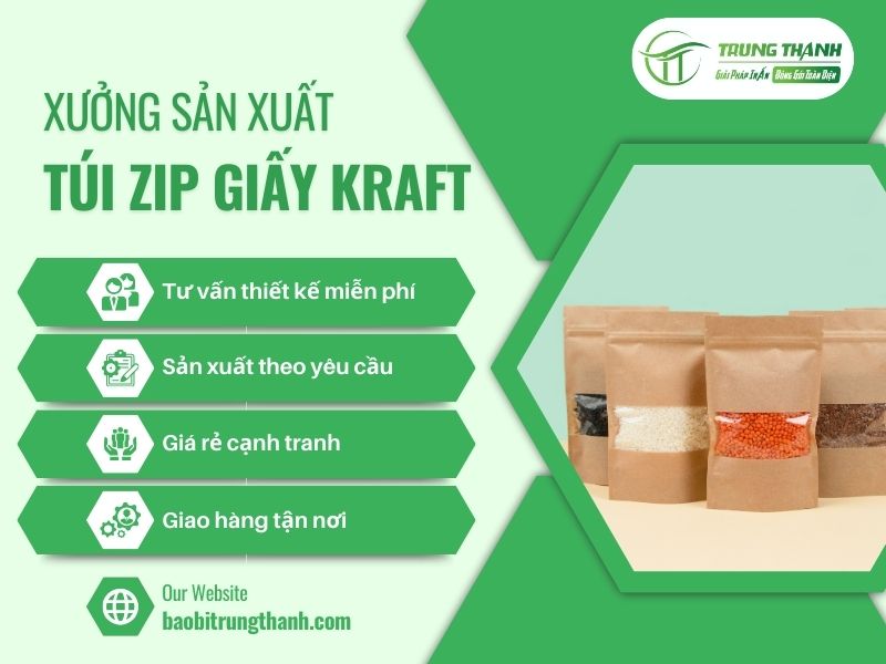 Xưởng sản xuất túi zip giấy kraft giá rẻ