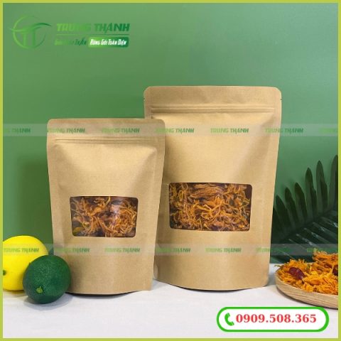 Túi zip giấy kraft cửa sổ vuông đựng khô gà