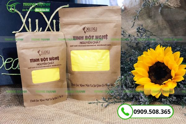 In ấn logo thông tin túi đựng tinh bột nghệ sắc nét