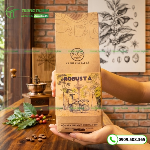 Túi cà phê in sẵn chất liệu giấy Kraft đẹp mắt