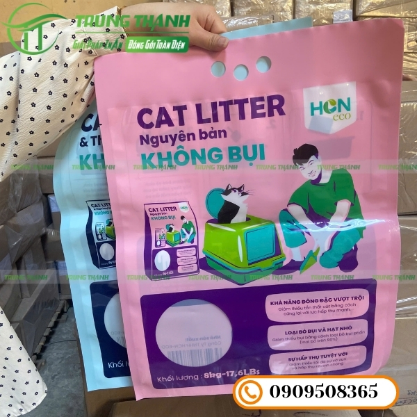 Bao bì đục lỗ ngón tay đựng cát mèo chống bụi