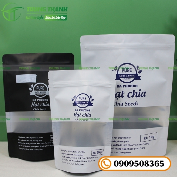 Túi zip đáy đứng đựng hạt chia