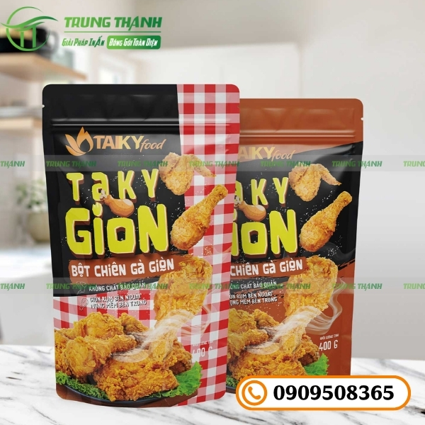 Túi ziper đáy đứng đựng bột chiên giòn
